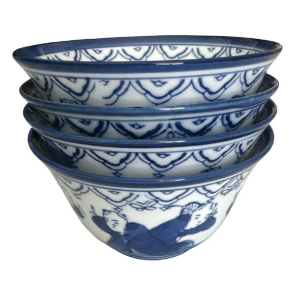 Set of 4 Karako Yunomi Children Playing Blue White Teacups - Picture 3 of 10